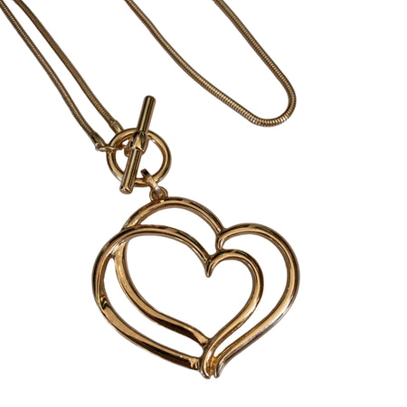Gold Double Heart Necklace (long)