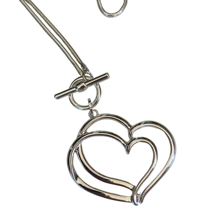 Silver Double Heart Necklace (long)