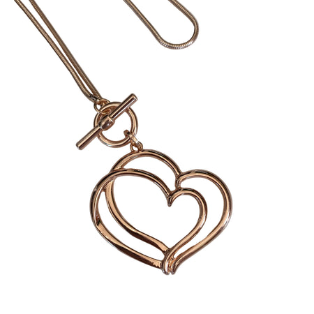Rose Gold Double Heart Necklace (long)