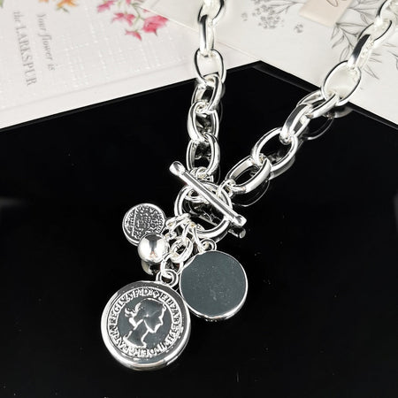 Silver Necklace Royal Coin & Charms (Short)