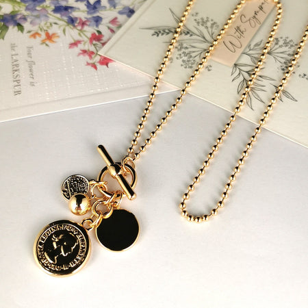 Gold Necklace Royal Coin & Charms