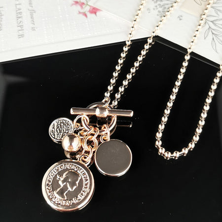 Rose Gold Necklace Royal Coin & Charms