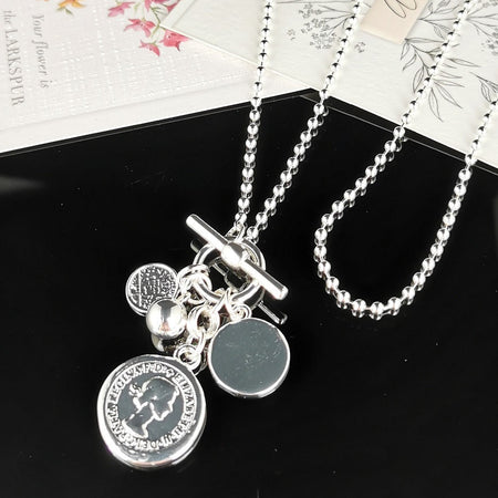 Silver Necklace Royal Coin & Charms