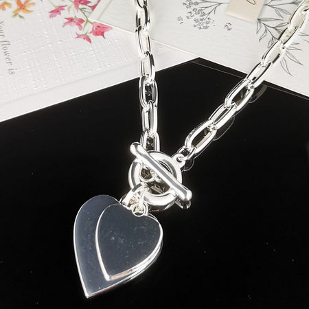 Silver Necklace with double heart (Short)