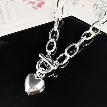 Silver Chain Necklace with heart (short)