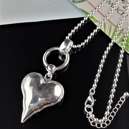 Silver Necklace with Heart long