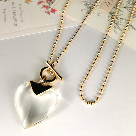 Gold Necklace with clear heart (Long)