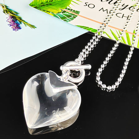 Silver Necklace with clear heart (Long)