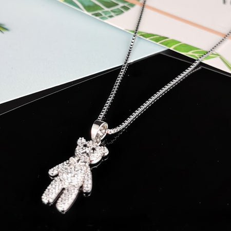 Silver Necklace with Teddy Bear (short)